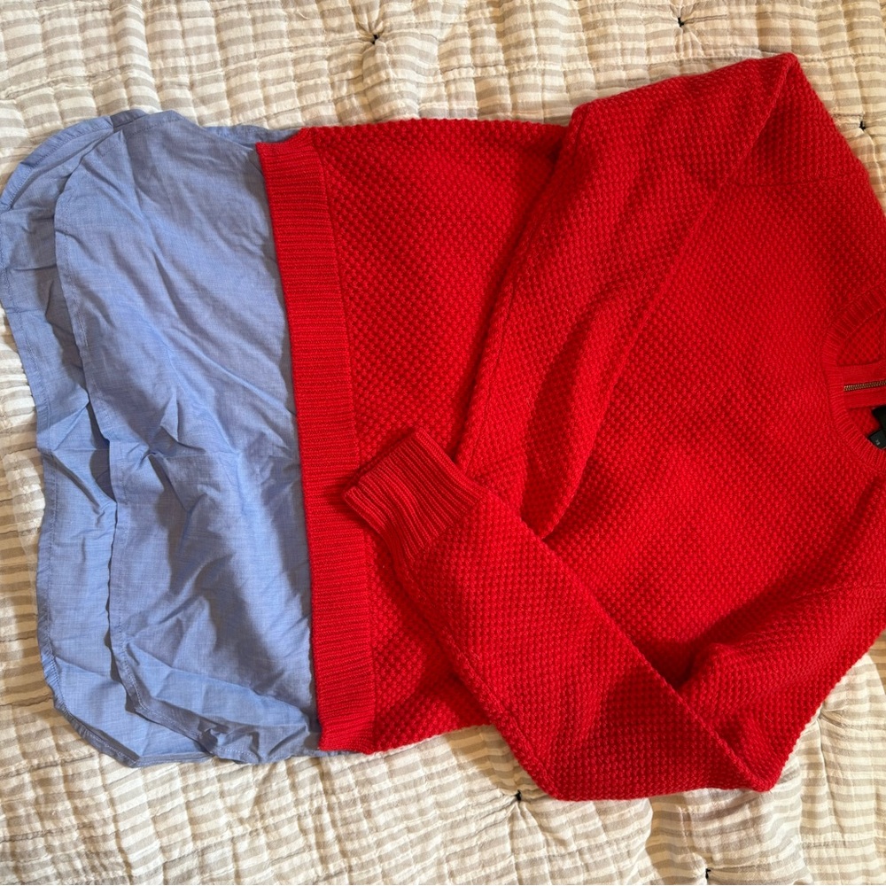 J. Crew Red Sweater with Blue Hem